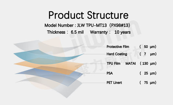 JLW TPU-MT13（PX98#13） PPF পেইন্ট প্রোটেকশন ফিল্ম TPU 6.5mil ট্রান্সপারেন্ট কার পেইন্ট প্রোটেক্টিভ ফিল্ম